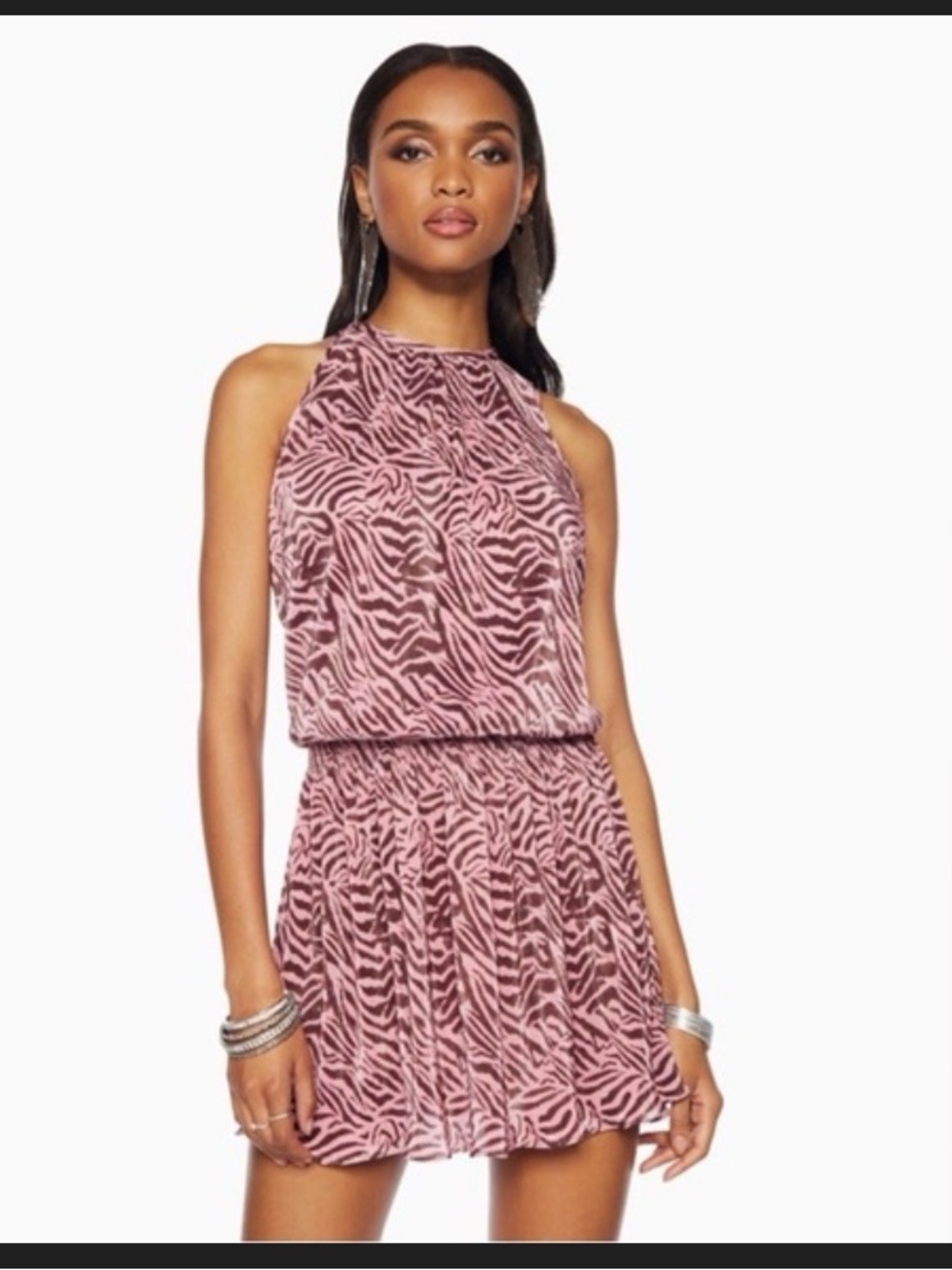 Ramy Brook Pink and Brown Zebra Print Mini Dress